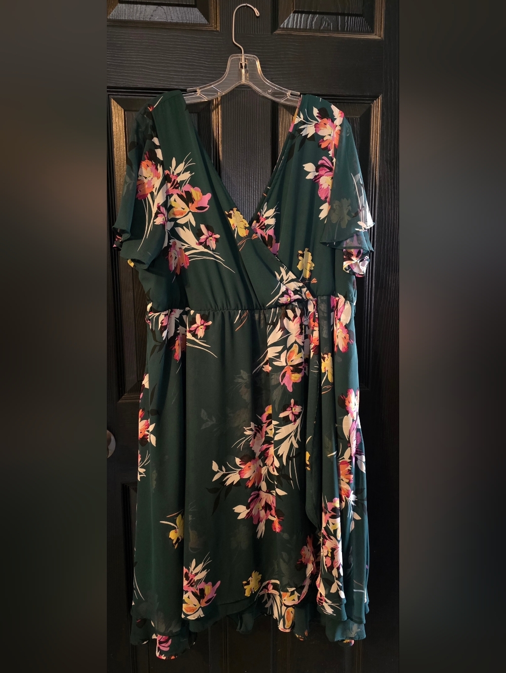 Torrid Dark Green Floral Wrap Midi Dress